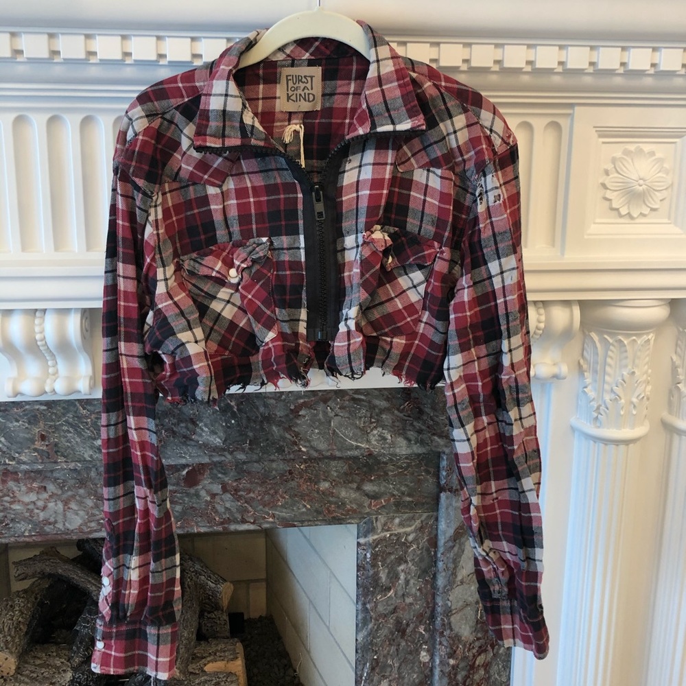 LF distressed cropped flannel